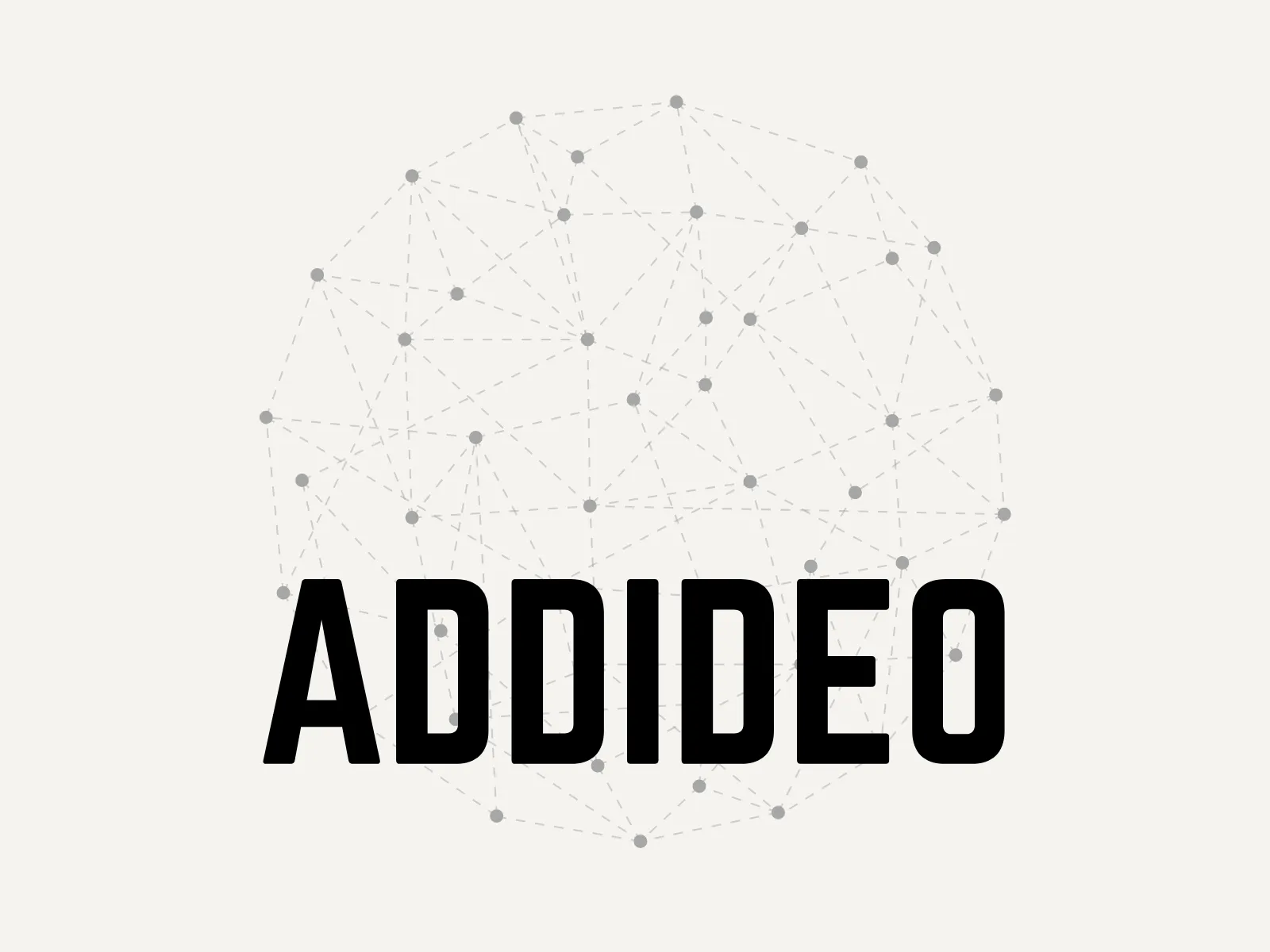 Addideo wordmark over a dotted network sphere on off-white.