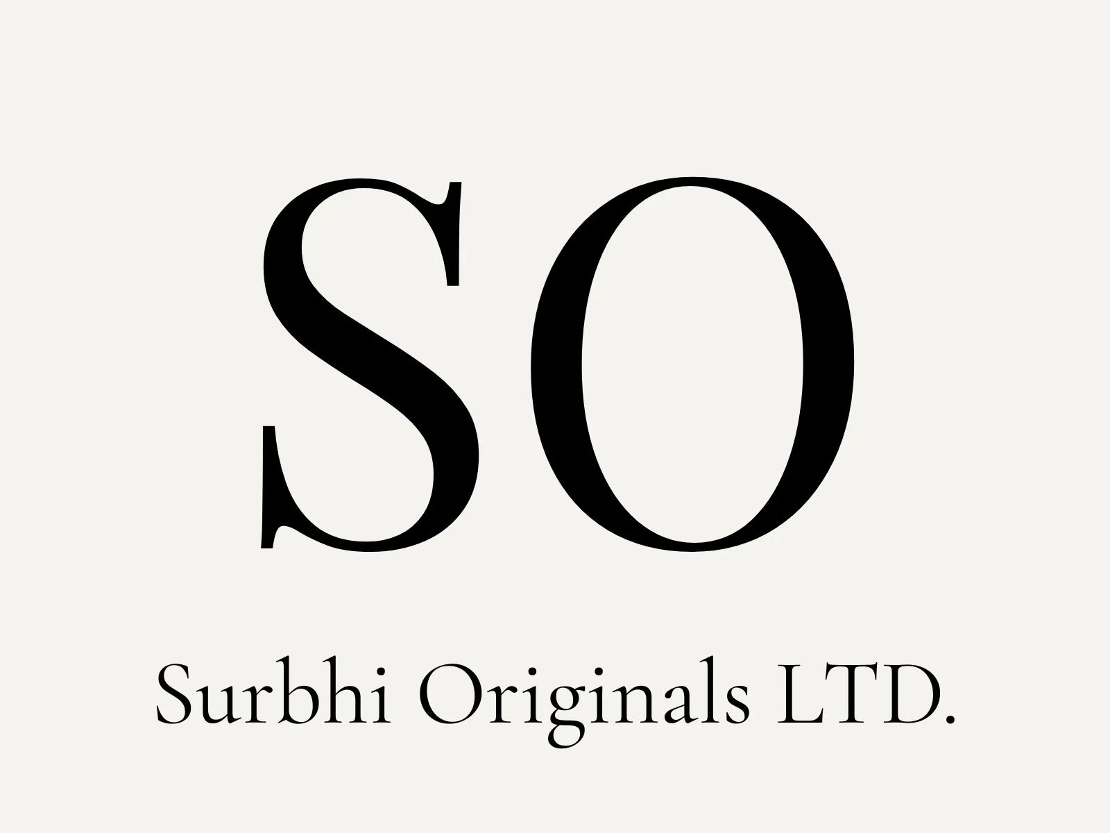 Surbhi Originals logo: a black SO serif monogram above the Surbhi Originals Ltd. wordmark on off-white.